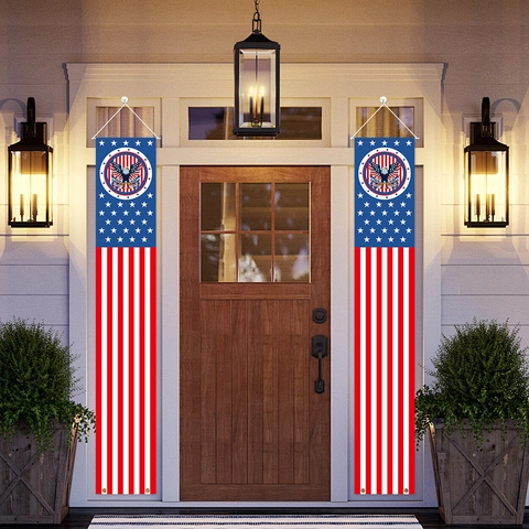 Unabhängigkeitstag Verandabanner Patriotisch Oxford-Gewebe US Flagge Banner Mit Adler Stern Streifen Für Haustür Deko