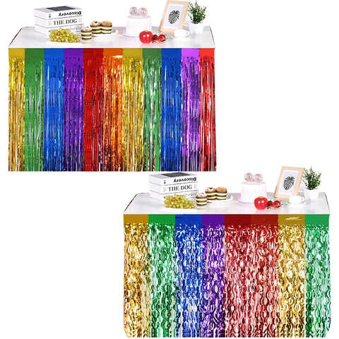 Gonna da Tavolo in Lametta Arcobaleno Tenda a Frange Metalliche Tovaglia per Festa di Compleanno Decorazioni a Tema Unicorno