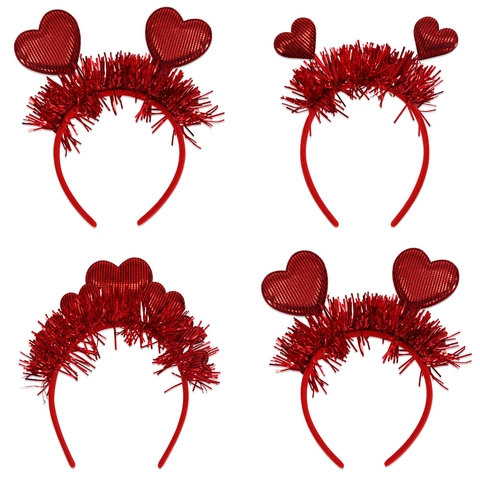 Diadema de Corazón Rojo para San Valentín Decoración de Corazón con Purpurina y Oropel para Fiesta de Disfraces Accesorios de Fotografía Mujer Niña