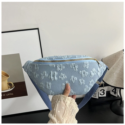 Women Fashion 3D Floral Embroidered Shoulder Bag Casual Crossbody Waist Bag Adjustable Strap Large Capacity Saddle Fanny Pack