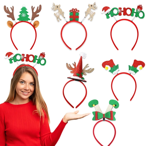 Glitzer Weihnachtsstirnband HOHO Buchstabe Rentiergeweih Elfenhut Party Kostüm Zubehör Für Erwachsene Kinder Kopfschmuck