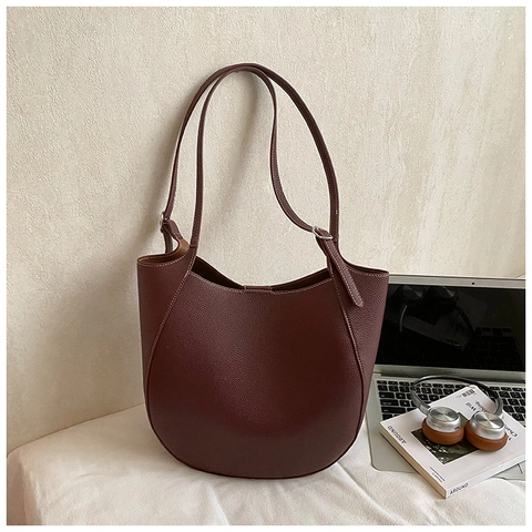 Minimalistische Damen PU Leder Hobo Umhängetasche Große Kapazität Kontrastnähte Halbmond Tote Bag Verstellbarer Gurt Tasche