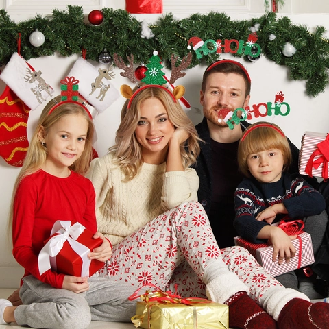 Glitzer Weihnachtsstirnband HOHO Buchstabe Rentiergeweih Elfenhut Party Kostüm Zubehör Für Erwachsene Kinder Kopfschmuck