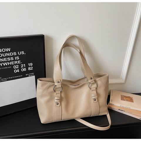 Bolso Tote de Cuero PU Suave Retro de Gran Capacidad para Mujer Vintage con Remaches Color Sólido Bolso de Hombro Versátil para el Viaje Diario Bolso de Mano de Viaje
