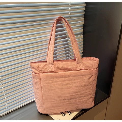 Borsa Tote Trapuntata in Nylon da Donna Grande Capacità Urbana Semplice Borsa a Spalla Puffer Con Tasche Multiple Pendolare Casual Leggera