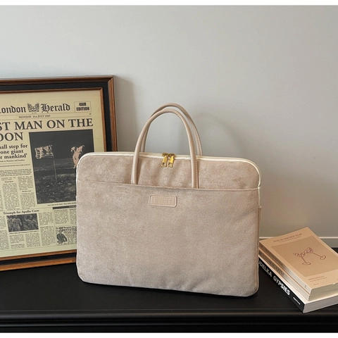 Sacoche Ordinateur en Daim Grande Capacité Femme Professionnelle Business Porte-documents Minimaliste Sac à Main Travail de Bureau Épaule