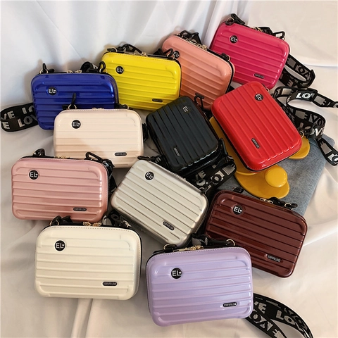 Damen Mini Koffer Form Umhängetasche Hartschale Handytasche Mit Buchstaben Druck Breit Gurt Parallel Rille Trendy Handtasche