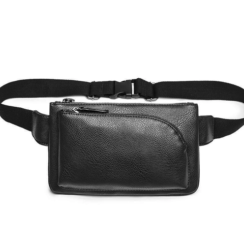 Men Fashion Casual PU Leather Waist Bag Litchi Pattern Chest Bag Adjustable Strap Black Shoulder Crossbody Bag For Outdoor