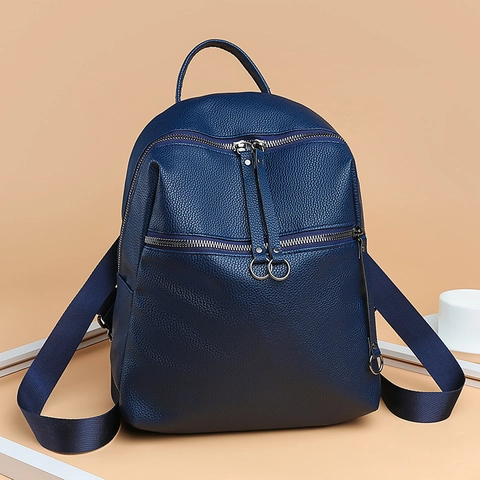 Women Washed PU Leather Backpack Fashion Casual Lychee Pattern Shoulder Bag Metal Ring Zipper Schoolbag For Daily Travel