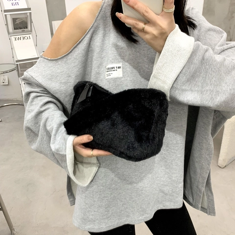 Bolso de Hombro de Felpa para Mujer de Piel Sintética Bolso de Color Sólido para Uso Diario Estilos de Otoño e Invierno