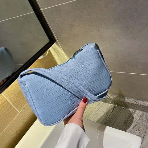 Borsa a Tracolla Baguette da Donna con Motivo Coccodrillo in Pelle PU Retrò Borsa Sottobraccio Piccola Borsa a Tracolla alla Moda