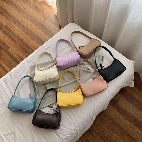 Women's Minimalist PU Leather Underarm Bag Fashion Solid Color Single Shoulder Bag Lightweight Baguette Bag For Daily