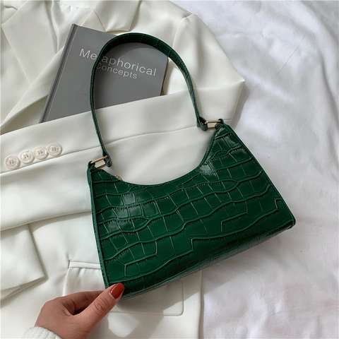 Borsa Sottobraccio da Donna alla Moda con Motivo Coccodrillo in Pelle PU Borsa a Tracolla Baguette per il Pendolarismo Quotidiano