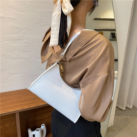 Borsa Sottobraccio da Donna alla Moda con Motivo Coccodrillo in Pelle PU Borsa a Tracolla Baguette per il Pendolarismo Quotidiano