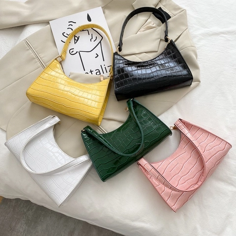 Bolso de Axila Vintage Con Patrón de Cocodrilo Para Mujer Bolso de Hombro de Cuero PU Bolso de Mano Cuadrado Pequeño Con Cremallera