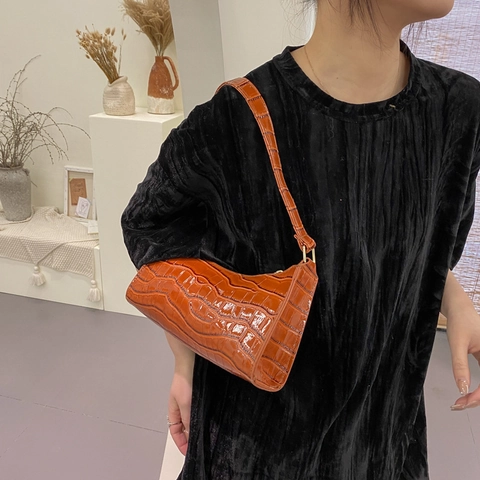 Bolso de Axila Vintage Con Patrón de Cocodrilo Para Mujer Bolso de Hombro de Cuero PU Bolso de Mano Cuadrado Pequeño Con Cremallera