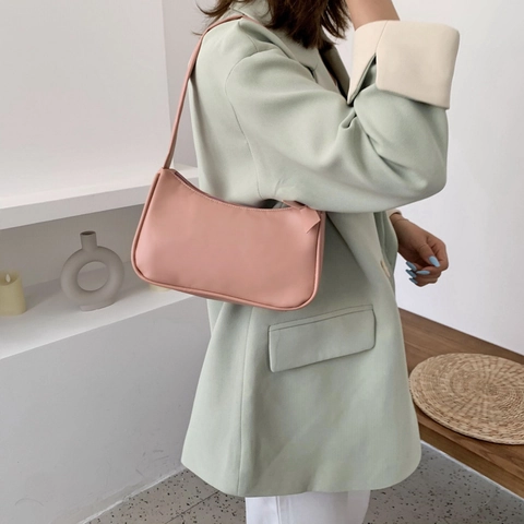Französischer Stil Vintage Baguette Tasche Damen PU Leder Unterarmtasche Minimalistisch Kleine Schultertasche Handtasche