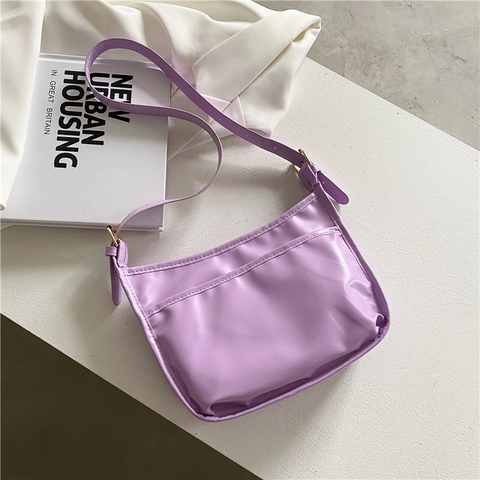 Bolso de Hombro Baguette Para Mujer de Cuero PU Color Sólido Con Correa Ajustable y Bolsillo Delantero Para Uso Diario