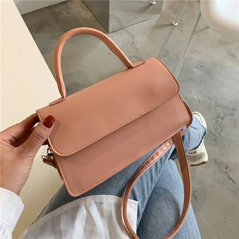 Minimalistische Damen PU Leder Kleine Quadratische Umhängetasche Mode Klappe Schultertasche Mit Tragegriff Verstellbarer Gurt Handtasche