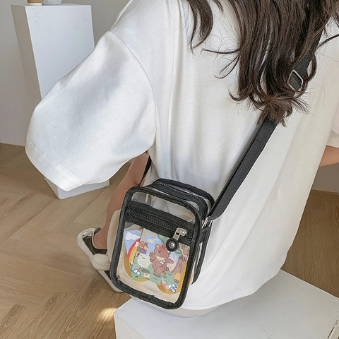Mode Klarsicht PVC Umhängetasche Für Damen Transparent Kleine Quadratische Schultertasche Minimalistische Reißverschluss Messenger Bag