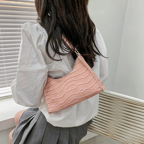 Vintage Crocodile Pattern PU Leather Underarm Bag For Women Fashion Glossy Baguette Shoulder Bag Solid Color Casual Handbag