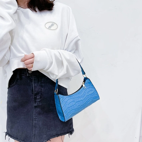 Sac à Épaule Femme Mode Motif Crocodile Cuir PU Sac sous le Bras Baguette Sacs à Main Minimalistes Pour Voyage Quotidien Casual Trendy