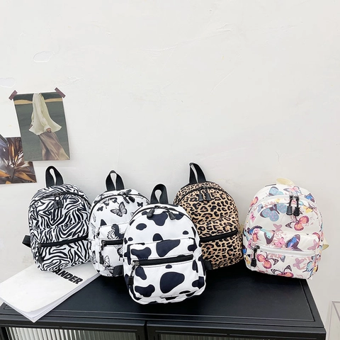 Japanischer Kawaii Mini Rucksack Für Damen Süßes Tierdruck Kuh Zebra Leopard Schmetterling Nylon Schultasche Kleiner Tagesrucksack