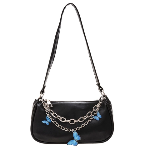 Borsa Sottobraccio Donna con Catena a Farfalla in Pelle PU Borsa Baguette Y2K Borsa a Spalla alla Moda per Donna