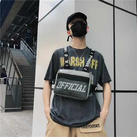 Streetwear Oxford Fabric Chest Rig Bag Fashion Vest Bag With Adjustable Letter Straps For Men Women Tactical Hip Hop Bag