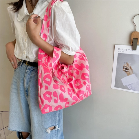 Μεγάλης Χωρητικότητας Καμβάς Leopard Print Tote Bag για Γυναίκες Casual Καθημερινό Streetwear Harajuku Τσάντα Ώμου