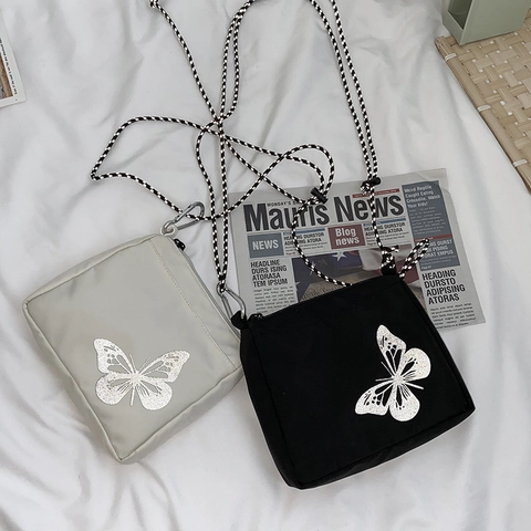 Borsa Quadrata Piccola in Tessuto Oxford con Stampa Farfalla Riflettente Borsa a Tracolla Mini Portatile Outdoor per Uomo e Donna