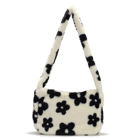 Borsa Sottobraccio in Peluche Autunno Inverno per Donna Stile Coreano Pelliccia Sintetica Floreale Piccola Borsa a Spalla
