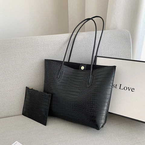 Grote Capaciteit Krokodillenpatroon PU Leer Tote Bag Voor Vrouwen Met Tasje Enkele Schouder Emmertas Mode Woon-werkverkeer Handtas