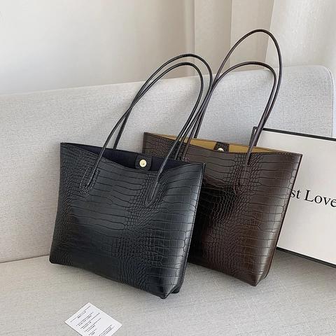 Grote Capaciteit Krokodillenpatroon PU Leer Tote Bag Voor Vrouwen Met Tasje Enkele Schouder Emmertas Mode Woon-werkverkeer Handtas