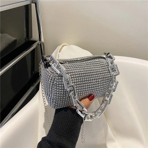 Borsa da Sera con Strass da Donna Borsetta Individuale con Diamanti Mini Borsa a Tracolla Quadrata Catena Grossa Clutch Party