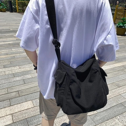 Borsa a Tracolla in Tela di Grande Capacità per Uomo Donna Stile Giapponese Workwear Borsa Messenger Multitasche Scuola Viaggio