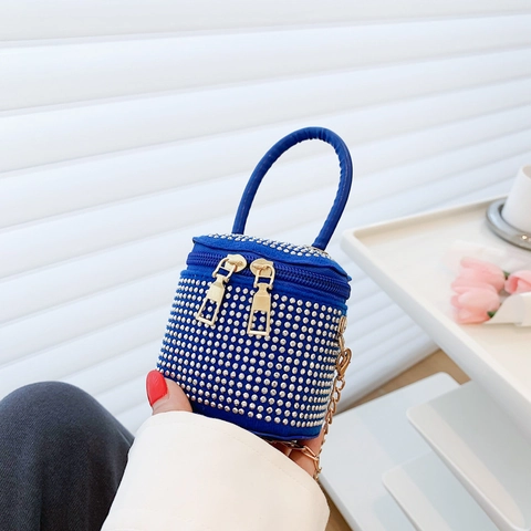 Women Mini Rhinestone Shoulder Bag Fashion PU Leather Chain Crossbody Bag Sparkly Evening Handbag For Party Banquet