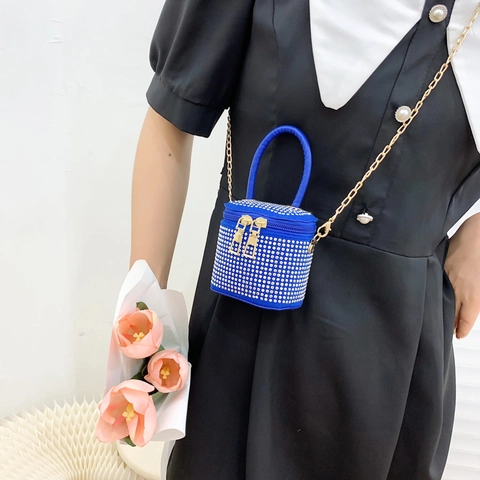 Women Mini Rhinestone Shoulder Bag Fashion PU Leather Chain Crossbody Bag Sparkly Evening Handbag For Party Banquet