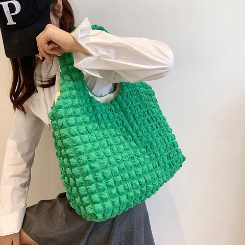 Borsa a Spalla Donna con Texture a Bolle Popcorn in Nylon Pieghettato Borsa a Nuvola Casual Grande Capacità in Tessuto Morbido