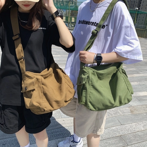 Bolso Bandolera de Lona de Gran Capacidad Estilo Harajuku Street Messenger Bag Para Estudiantes Mujeres Hombres Viaje