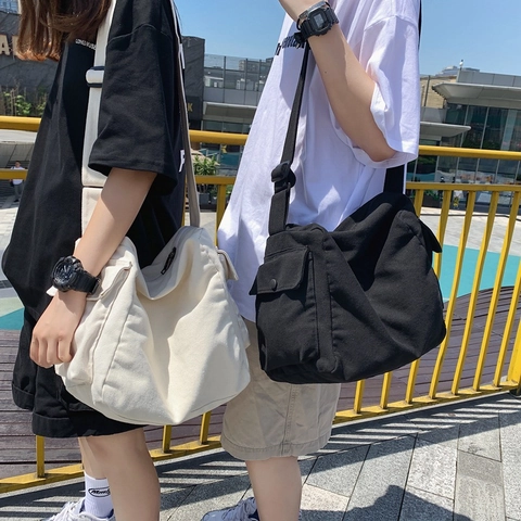 Bolso Bandolera de Lona de Gran Capacidad Estilo Harajuku Street Messenger Bag Para Estudiantes Mujeres Hombres Viaje
