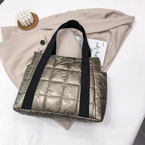 Bolso Tote Acolchado de Gran Capacidad para Mujer Nylon Color Sólido Bolso de Hombro Urbano Simple Moda Casual
