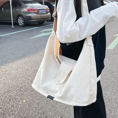 Borsa a Spalla in Tela da Donna a Grande Capacità Borsa a Tracolla Casual Tinta Unita Borsa Hobo Sottobraccio Street Style