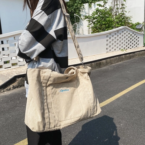 Bolso Tote de Pana de Gran Capacidad para Mujer Bolso de Hombro Casual Vintage Bolso de Mano para Escuela Viaje Diario