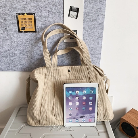 Bolso Tote de Pana de Gran Capacidad para Mujer Bolso de Hombro Casual Vintage Bolso de Mano para Escuela Viaje Diario