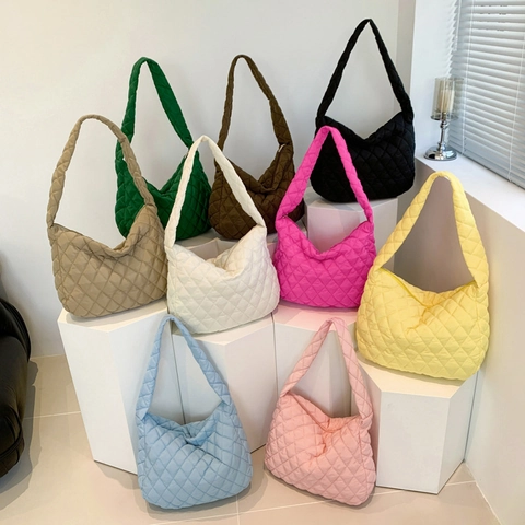 Gewatteerde Puffer Draagtas Grote Capaciteit Nylon Schoudertas Casual Effen Kleur Modieuze Handtas Voor Dames
