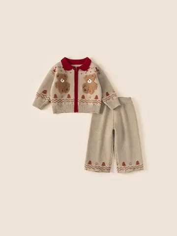 Meisjes Winter Gebreide Outfit Trui Cardigan En Broek Kinderkleding Met Teddybeer Kerstboom Patroon Top Broek