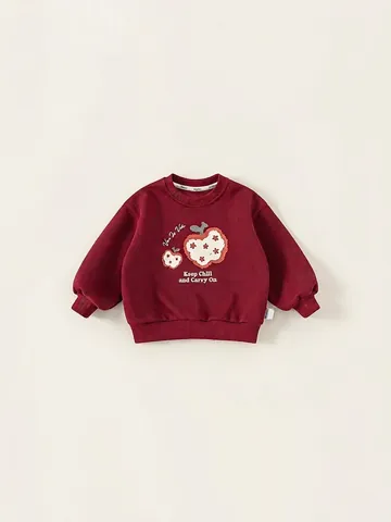 Kids Cotton Blend Sweatshirt And Denim Pants Set Cartoon Apple Printed Round Neck Long Sleeve Top Toddler Clothing Outfit