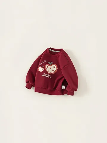 Kids Cotton Blend Sweatshirt And Denim Pants Set Cartoon Apple Printed Round Neck Long Sleeve Top Toddler Clothing Outfit