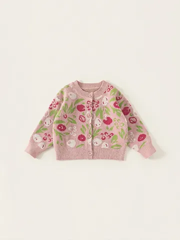 Conjunto de Ropa de Dos Piezas para Niña Cárdigan de Punto Floral y Vaqueros Bordados con Corazón Rosa Azul Traje de Primavera Otoño